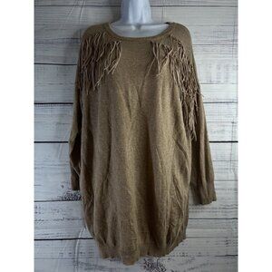 Sage & Flower Sweater Womens L/XL Beige Knit Long Sleeve Tunic Western Fringe